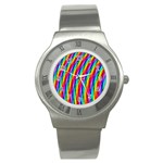 Psychedelic Rainbow Glitter Stripes Stainless Steel Watch