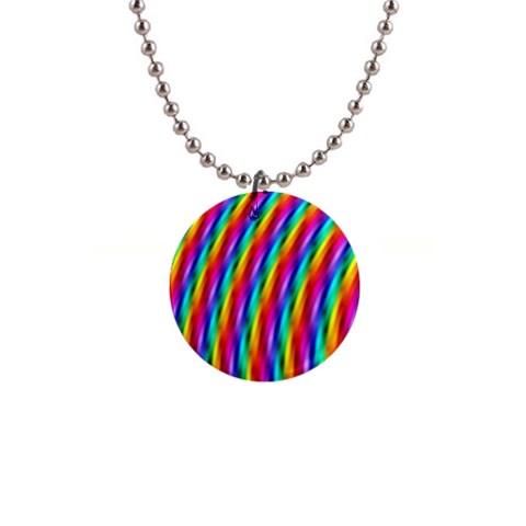 Psychedelic Rainbow Glitter Stripes 1  Button Necklace from ArtsNow.com Front