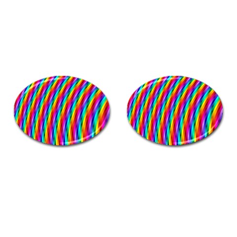 Psychedelic Rainbow Glitter Stripes Cufflinks (Oval) from ArtsNow.com Front(Pair)