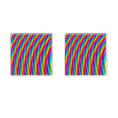 Psychedelic Rainbow Glitter Stripes Cufflinks (Square) from ArtsNow.com Front(Pair)