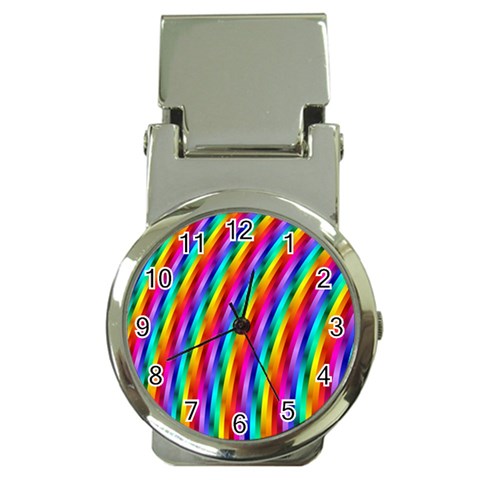 Psychedelic Rainbow Glitter Stripes Money Clip Watch from ArtsNow.com Front