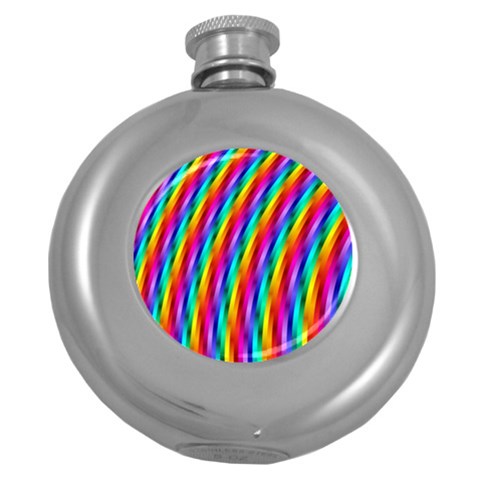 Psychedelic Rainbow Glitter Stripes Hip Flask (5 oz) from ArtsNow.com Front