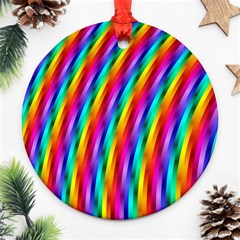 Psychedelic Rainbow Glitter Stripes Round Ornament (Two Sides) from ArtsNow.com Front