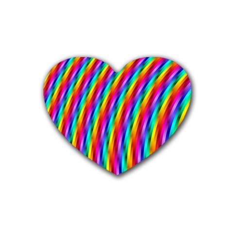 Psychedelic Rainbow Glitter Stripes Rubber Coaster (Heart) from ArtsNow.com Front