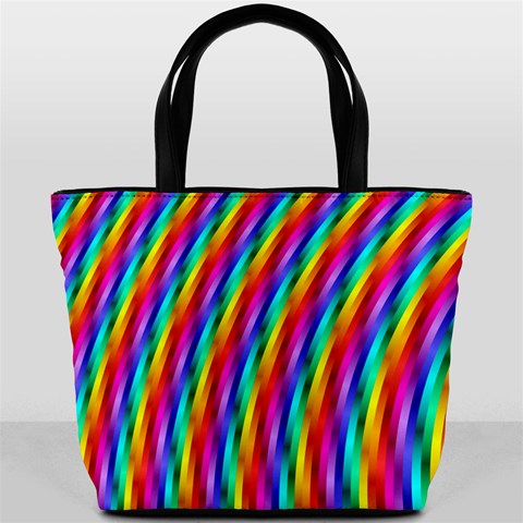 Psychedelic Rainbow Glitter Stripes Bucket Bag from ArtsNow.com Front