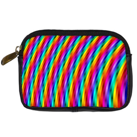 Psychedelic Rainbow Glitter Stripes Digital Camera Leather Case from ArtsNow.com Front