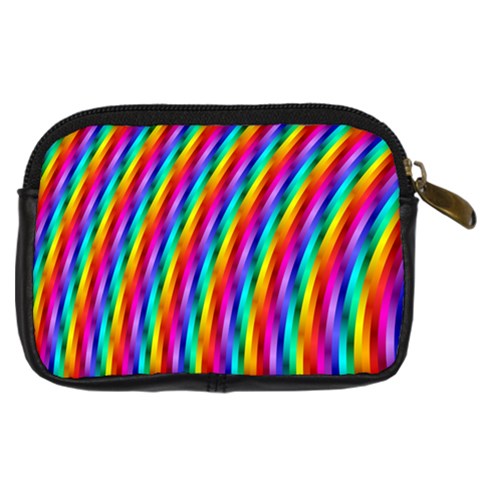 Psychedelic Rainbow Glitter Stripes Digital Camera Leather Case from ArtsNow.com Back