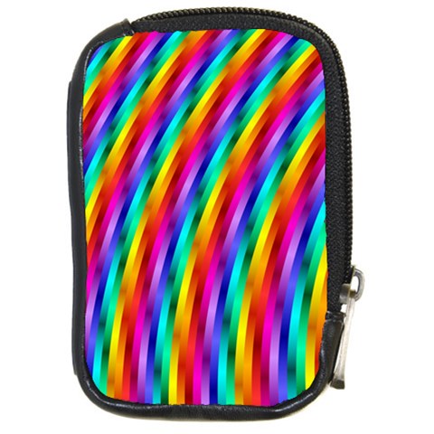 Psychedelic Rainbow Glitter Stripes Compact Camera Leather Case from ArtsNow.com Front