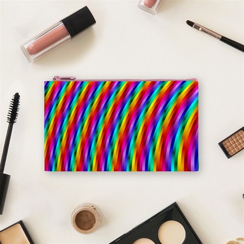 Psychedelic Rainbow Glitter Stripes Cosmetic Bag (Small) from ArtsNow.com Front