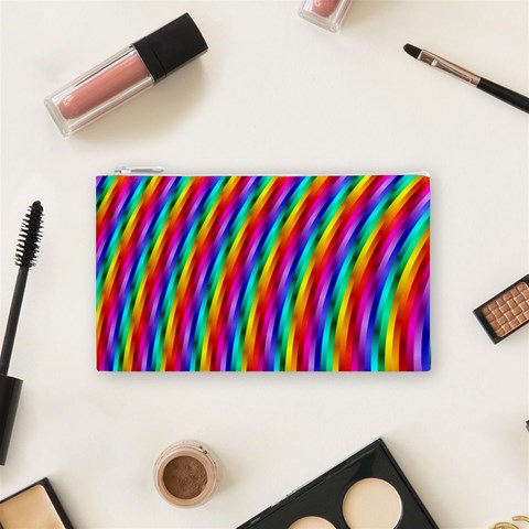 Psychedelic Rainbow Glitter Stripes Cosmetic Bag (Small) from ArtsNow.com Front