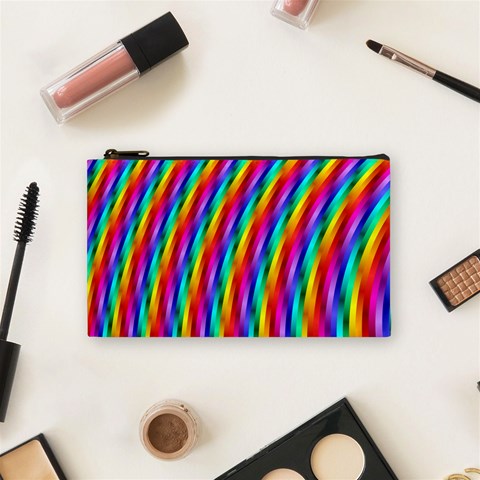 Psychedelic Rainbow Glitter Stripes Cosmetic Bag (Small) from ArtsNow.com Front