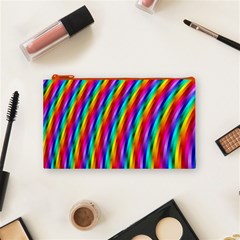 Psychedelic Rainbow Glitter Stripes Cosmetic Bag (Small) from ArtsNow.com Front