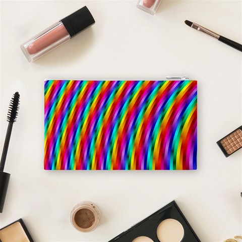 Psychedelic Rainbow Glitter Stripes Cosmetic Bag (Small) from ArtsNow.com Back