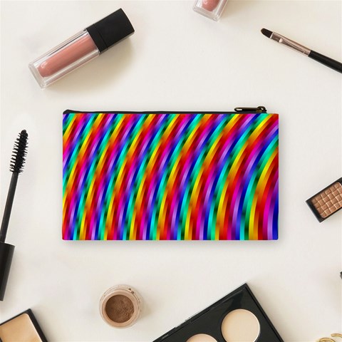 Psychedelic Rainbow Glitter Stripes Cosmetic Bag (Small) from ArtsNow.com Back