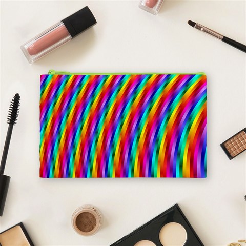 Psychedelic Rainbow Glitter Stripes Cosmetic Bag (Medium) from ArtsNow.com Front