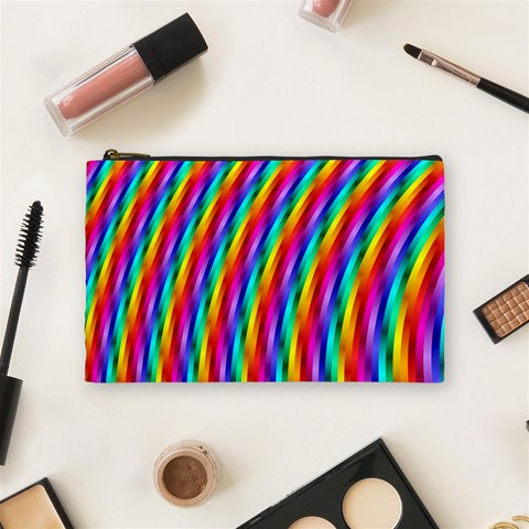 Psychedelic Rainbow Glitter Stripes Cosmetic Bag (Medium) from ArtsNow.com Front