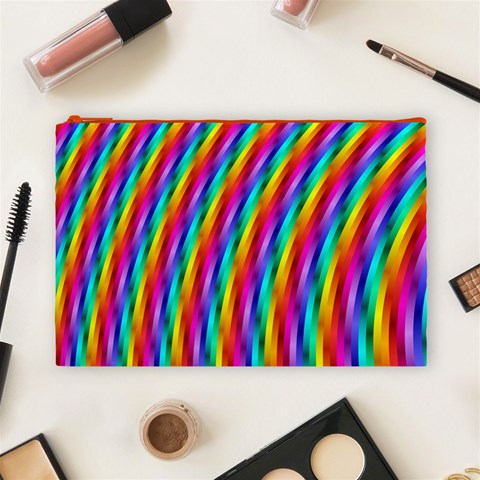 Psychedelic Rainbow Glitter Stripes Cosmetic Bag (Large) from ArtsNow.com Front