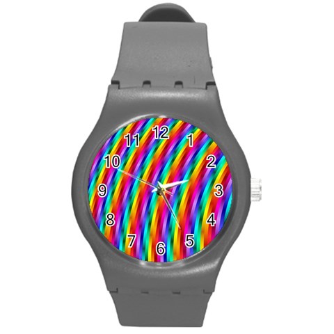 Psychedelic Rainbow Glitter Stripes Round Plastic Sport Watch (M) from ArtsNow.com Front