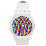 Psychedelic Rainbow Glitter Stripes Round Plastic Sport Watch (M)