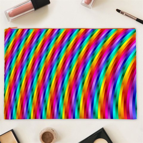 Psychedelic Rainbow Glitter Stripes Cosmetic Bag (XXL) from ArtsNow.com Front