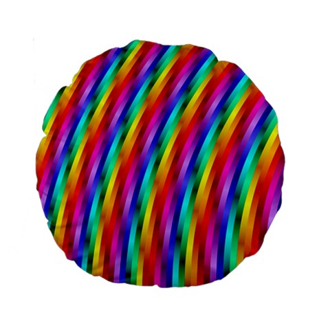 Psychedelic Rainbow Glitter Stripes Standard 15  Premium Round Cushion  from ArtsNow.com Back