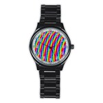 Psychedelic Rainbow Glitter Stripes Stainless Steel Round Watch