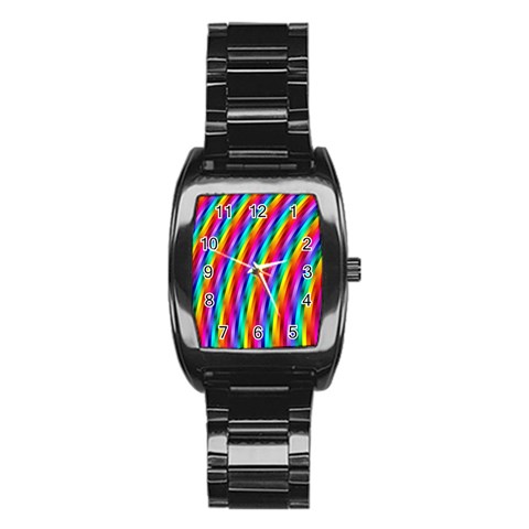 Psychedelic Rainbow Glitter Stripes Stainless Steel Barrel Watch from ArtsNow.com Front