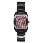 Psychedelic Rainbow Glitter Stripes Stainless Steel Barrel Watch