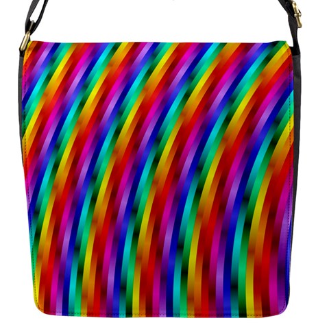 Psychedelic Rainbow Glitter Stripes Flap Closure Messenger Bag (S) from ArtsNow.com Front