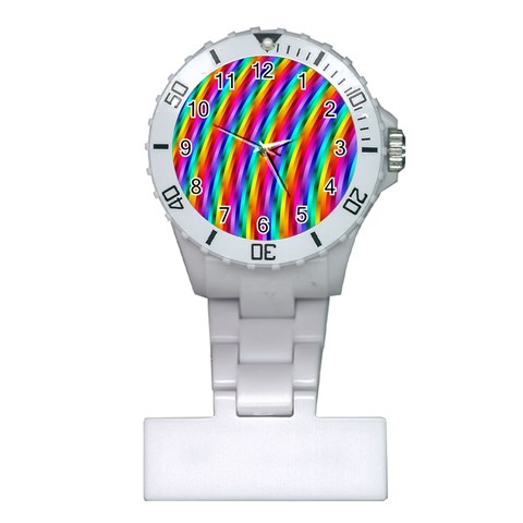 Psychedelic Rainbow Glitter Stripes Plastic Nurses Watch from ArtsNow.com Front