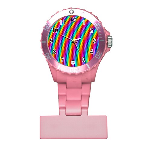 Psychedelic Rainbow Glitter Stripes Plastic Nurses Watch from ArtsNow.com Front