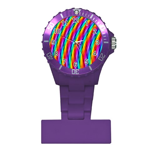 Psychedelic Rainbow Glitter Stripes Plastic Nurses Watch from ArtsNow.com Front