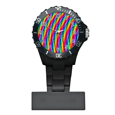 Psychedelic Rainbow Glitter Stripes Plastic Nurses Watch from ArtsNow.com Front