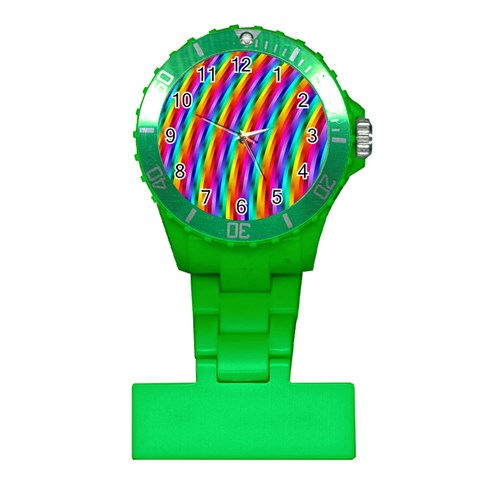 Psychedelic Rainbow Glitter Stripes Plastic Nurses Watch from ArtsNow.com Front