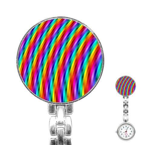 Psychedelic Rainbow Glitter Stripes Stainless Steel Nurses Watch from ArtsNow.com Front