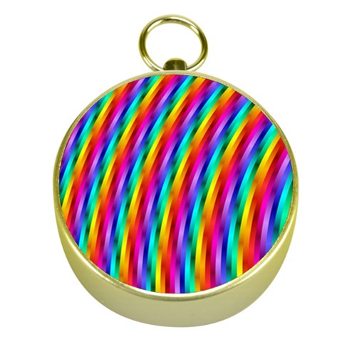 Psychedelic Rainbow Glitter Stripes Gold Compass from ArtsNow.com Front