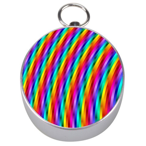 Psychedelic Rainbow Glitter Stripes Silver Compass from ArtsNow.com Front