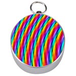 Psychedelic Rainbow Glitter Stripes Silver Compass