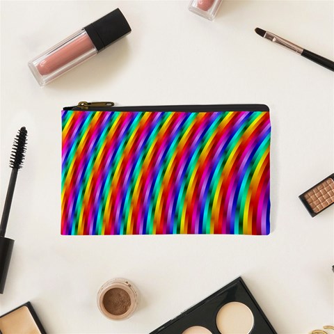 Psychedelic Rainbow Glitter Stripes Cosmetic Bag (XS) from ArtsNow.com Front