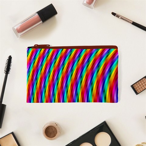 Psychedelic Rainbow Glitter Stripes Cosmetic Bag (XS) from ArtsNow.com Front