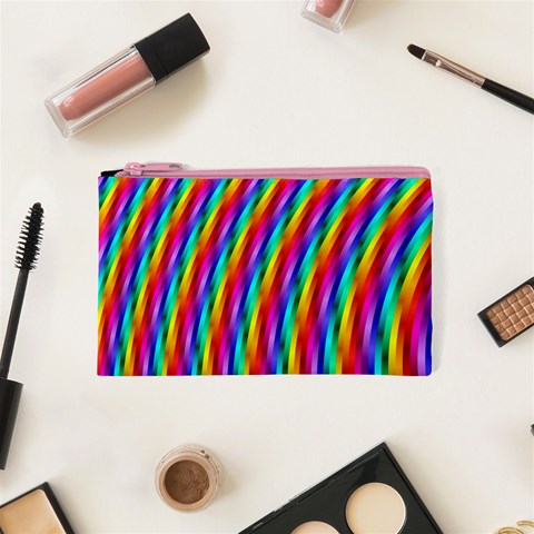 Psychedelic Rainbow Glitter Stripes Cosmetic Bag (XS) from ArtsNow.com Front