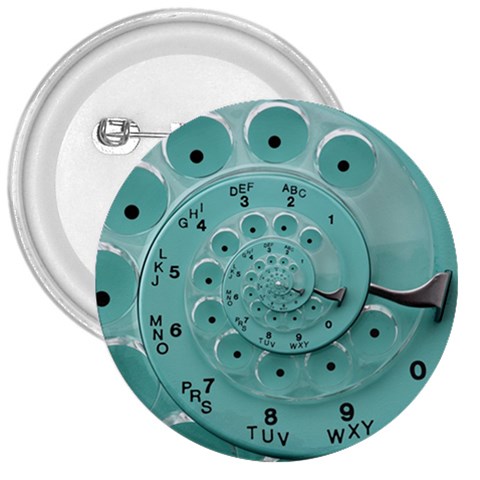 Retro Vintage Turquoise Rotary Dial Spiral Droste 3  Button from ArtsNow.com Front