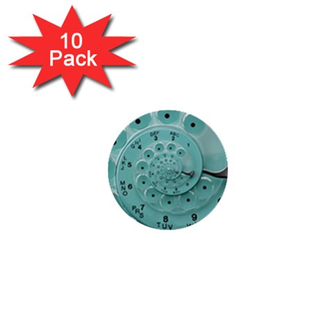 Retro Vintage Turquoise Rotary Dial Spiral Droste 1  Mini Button (10 pack)  from ArtsNow.com Front