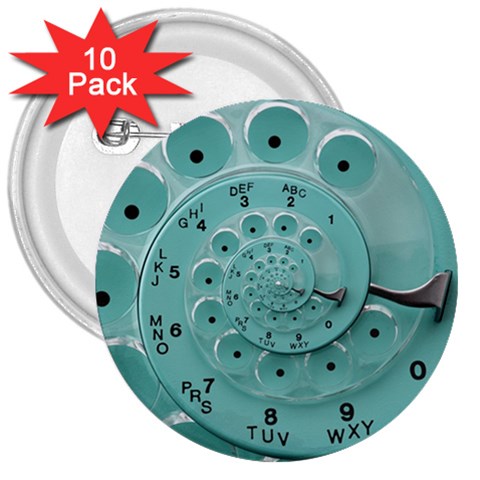 Retro Vintage Turquoise Rotary Dial Spiral Droste 3  Button (10 pack) from ArtsNow.com Front