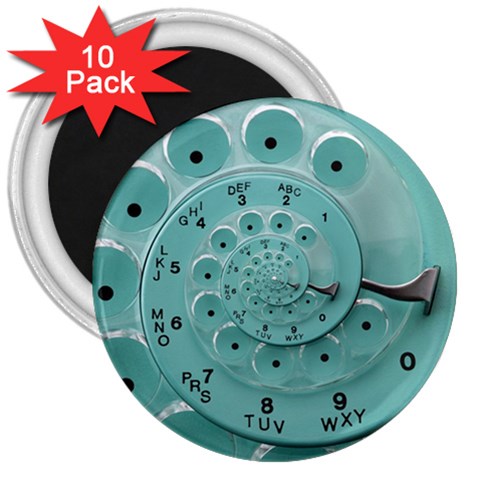 Retro Vintage Turquoise Rotary Dial Spiral Droste 3  Magnet (10 pack) from ArtsNow.com Front