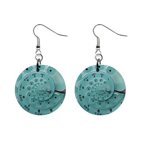 Retro Vintage Turquoise Rotary Dial Spiral Droste 1  Button Earrings from ArtsNow.com Front