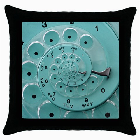 Retro Vintage Turquoise Rotary Dial Spiral Droste Throw Pillow Case (Black) from ArtsNow.com Front