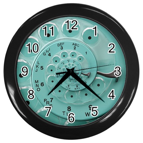 Retro Vintage Turquoise Rotary Dial Spiral Droste Wall Clock (Black) from ArtsNow.com Front