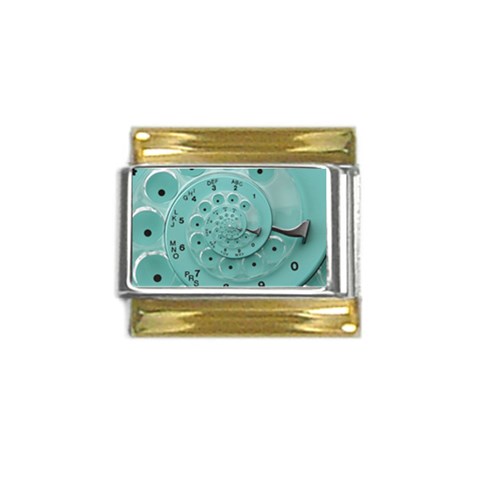 Retro Vintage Turquoise Rotary Dial Spiral Droste Gold Trim Italian Charm (9mm) from ArtsNow.com Front