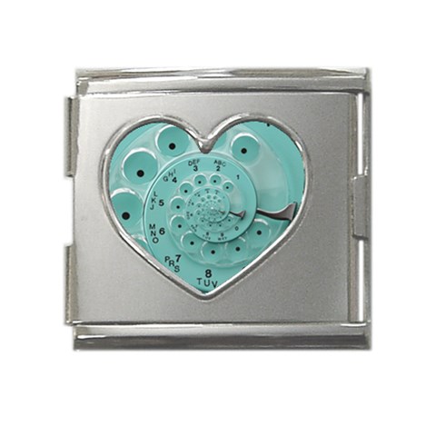 Retro Vintage Turquoise Rotary Dial Spiral Droste Mega Link Heart Italian Charm (18mm) from ArtsNow.com Front